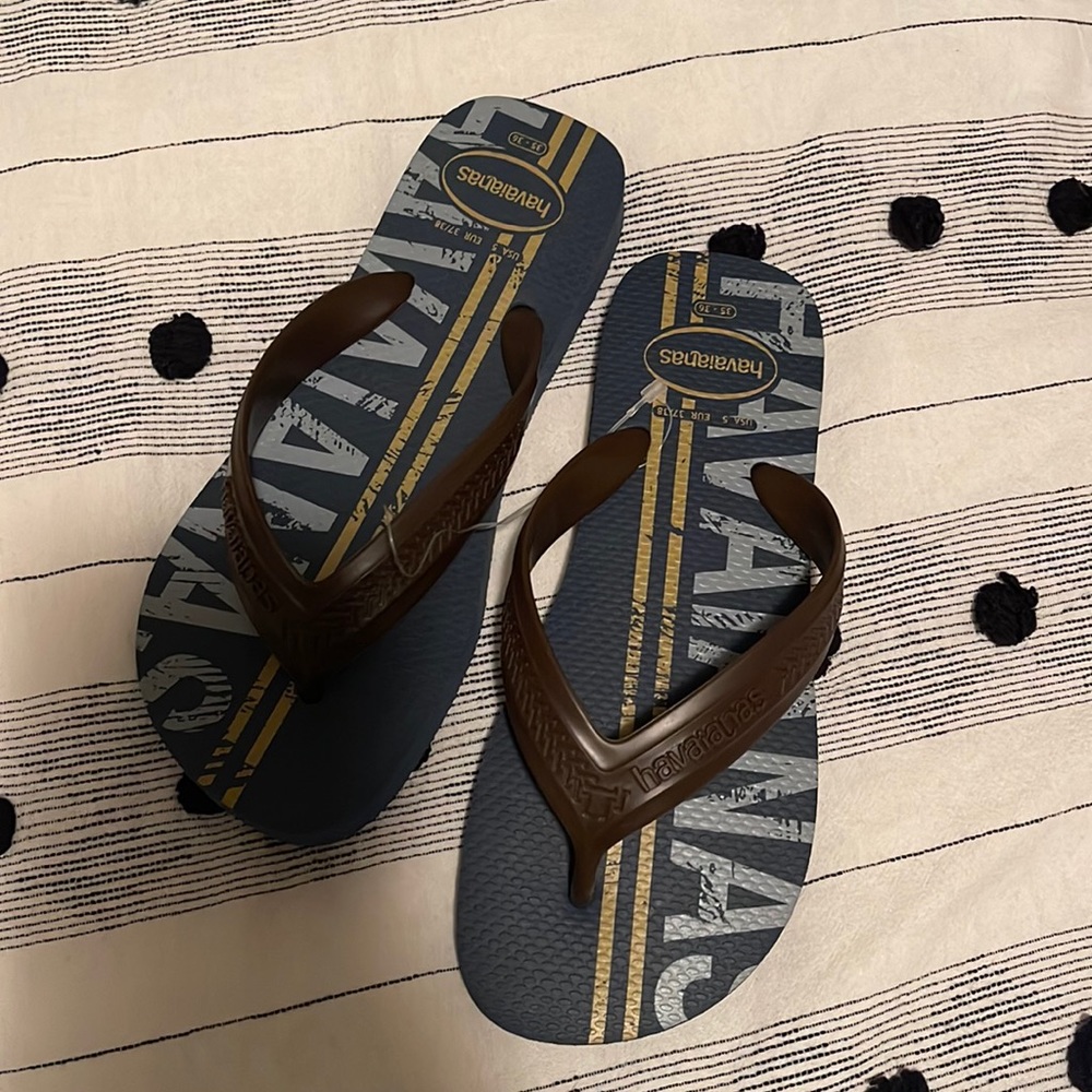 Havaianas navy/brown flip flops sz 35-36